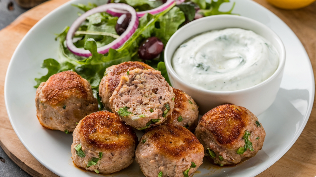 Greek Meatballs with Tzatziki and Fresh Salad