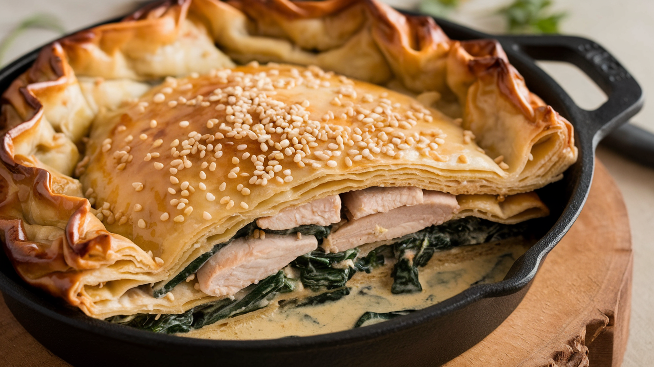 Skillet Chicken Spanakopita Pie
