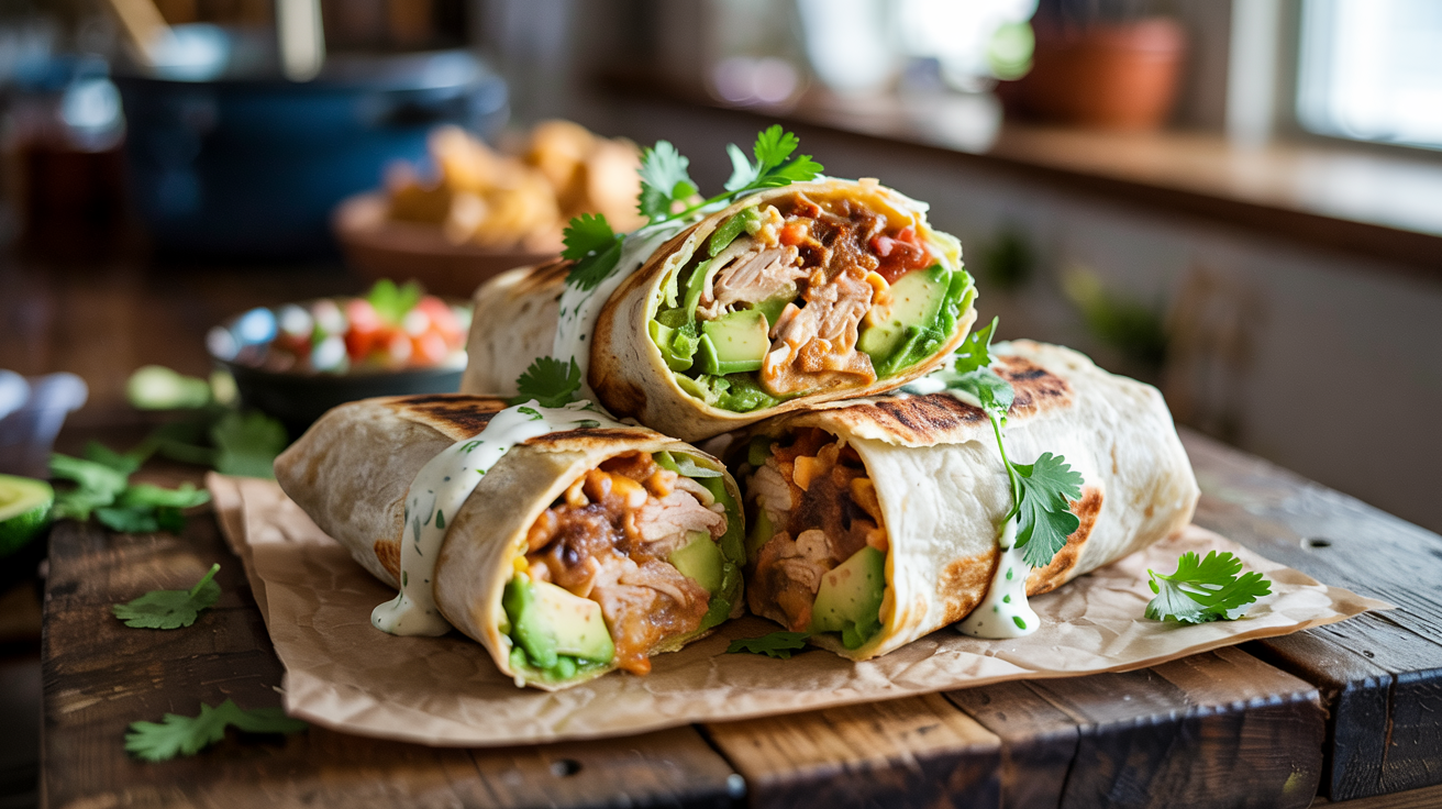 Creamy Chicken Avocado Ranch Burritos